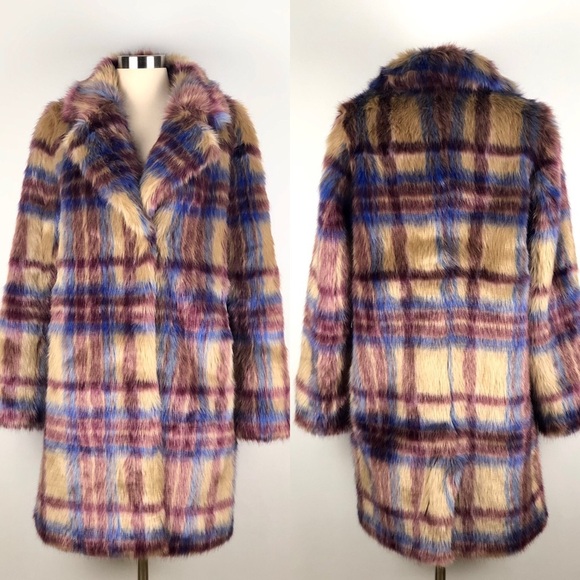 Majorelle Fifi Faux Fur Plaid Tartan Coat - Picture 3 of 6
